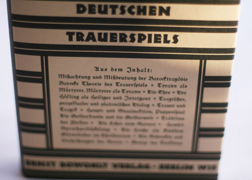 Walter Benjamin, Ursprung des deutschen Trauerspiels. Faksimilenachdruck. Nachwort von Roland Reuß / Schutzumschlag