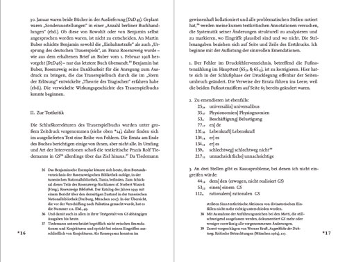 Walter Benjamin, Ursprung des deutschen Trauerspiels. Faksimilenachdruck. Nachwort von Roland Reuß / Aufgeschlagene Doppelseite Nachwort