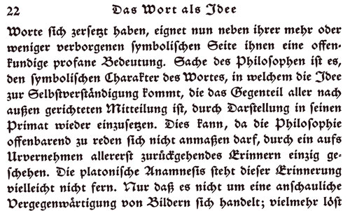 Walter Benjamin, Ursprung des deutschen Trauerspiels. Faksimilenachdruck. Nachwort von Roland Reuß / Satzbeispiel Alte Schwabacher