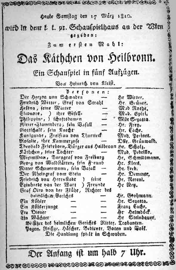 Theaterzettel: Das Käthchen von Heilbronn