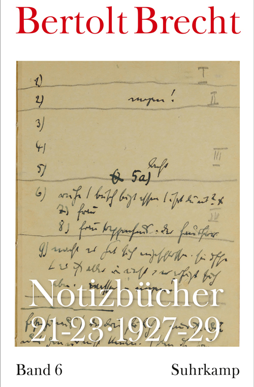 Bertolt Brecht, Notizbücher 21–23, Band 6 (1927–1929). Hrsg. von Martin Kölbel und Peter Villwock