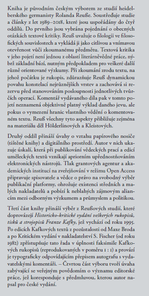Roland Reuß / Edice a veřejnost / Klappentext vorne